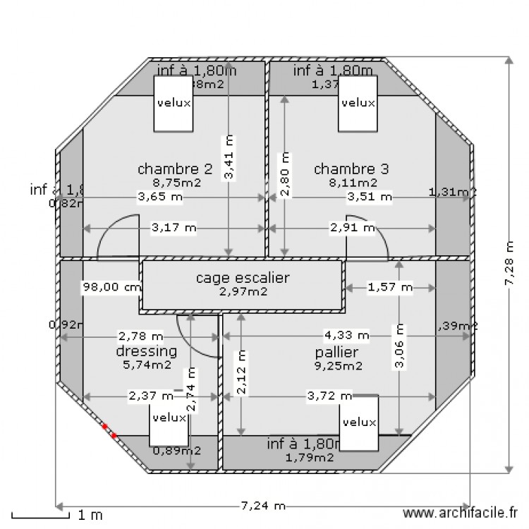 hexagone 3 étage 31,85m2. Plan de 0 pièce et 0 m2