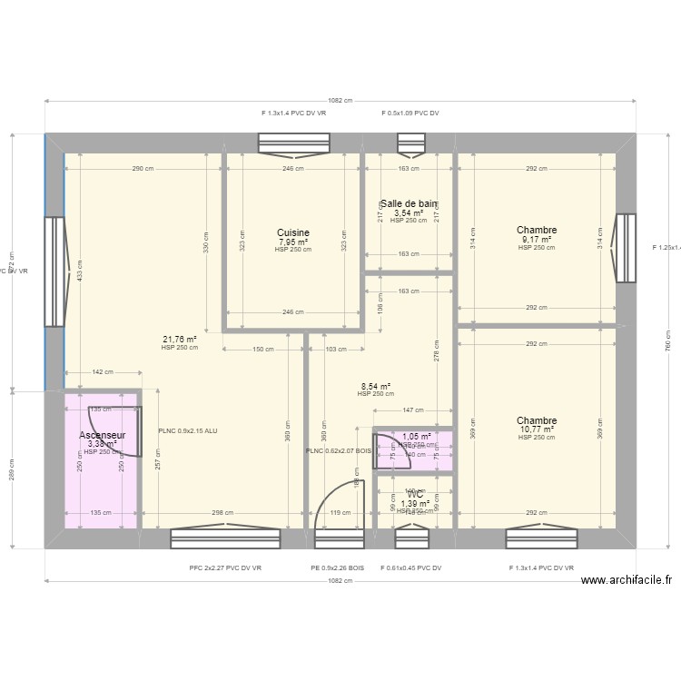 Argiolas. Plan de 9 pièces et 68 m2