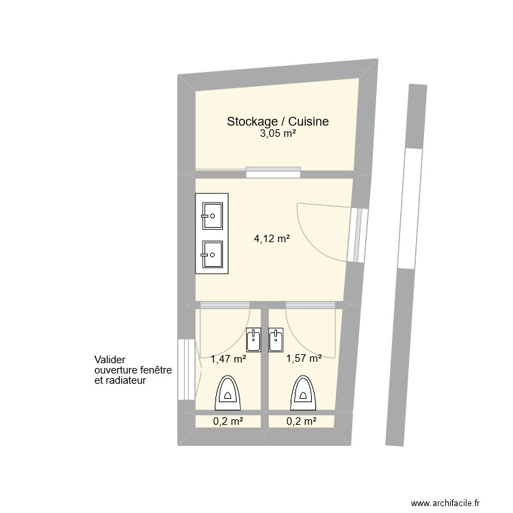 Albertas Sanitaires public V1. Plan de 6 pièces et 11 m2