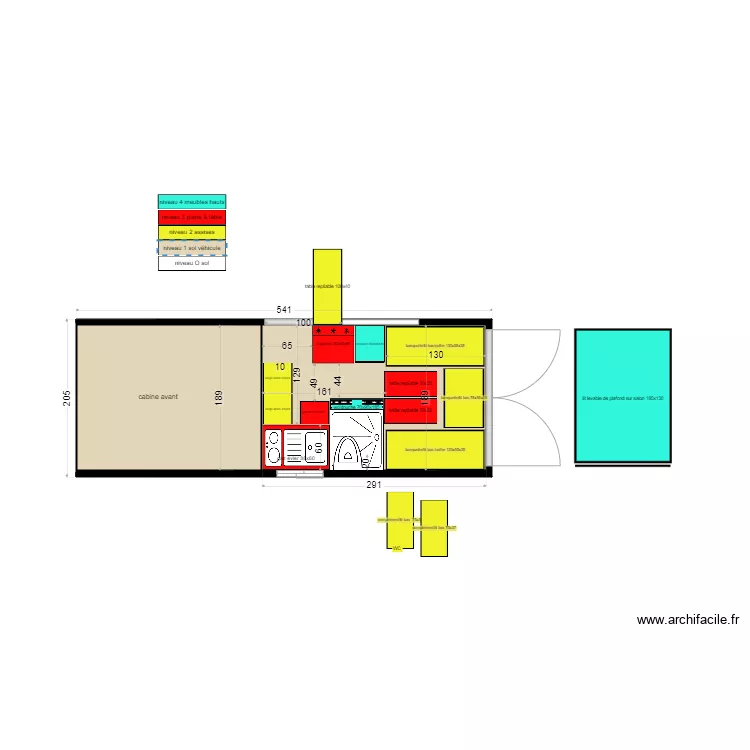 van amménagé isolé L2 H2 4 couchages. Plan de van amménagé isolé L2 H2 4 couchages. Plan de