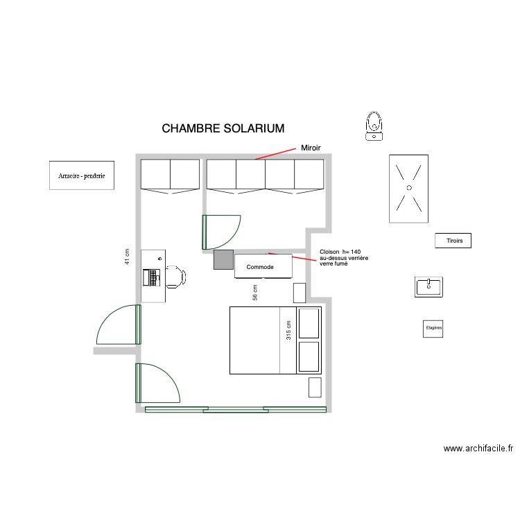 Chambre élément cuis sanibroyeur petite douche. Plan de 0 pièce et 0 m2