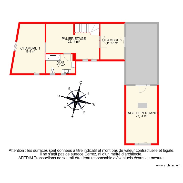 BI 7839 ETAGE. Plan de 6 pièces et 107 m2