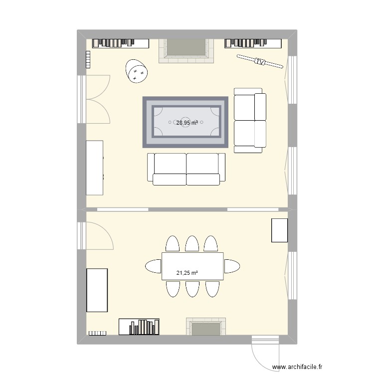 Salon Faubourg. Plan de 3 pièces et 71 m2