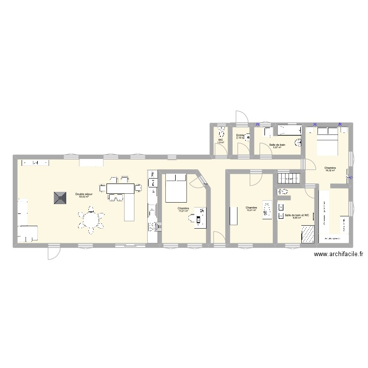 Maison barrette. Plan de 9 pièces et 128 m2