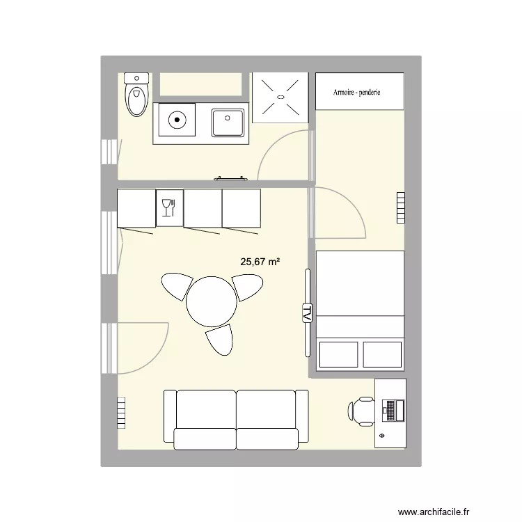 PLAN 1 STUDIO. Plan de 1  et 26 m²