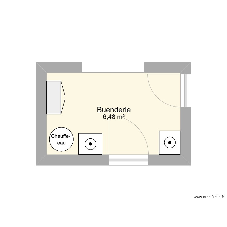 Buenderie. Plan de 1 pièce et 6 m2