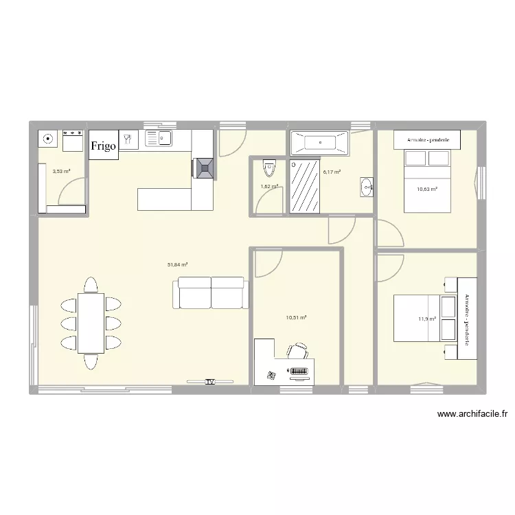 Version claude. Plan de 7  et 96 m²