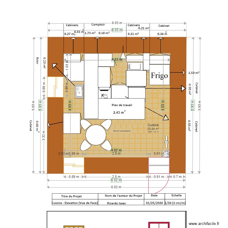 PLAN   CUISINE VUE DE FACE ELEVATION TERMINER 0. Plan de 0 pièce et 0 m2