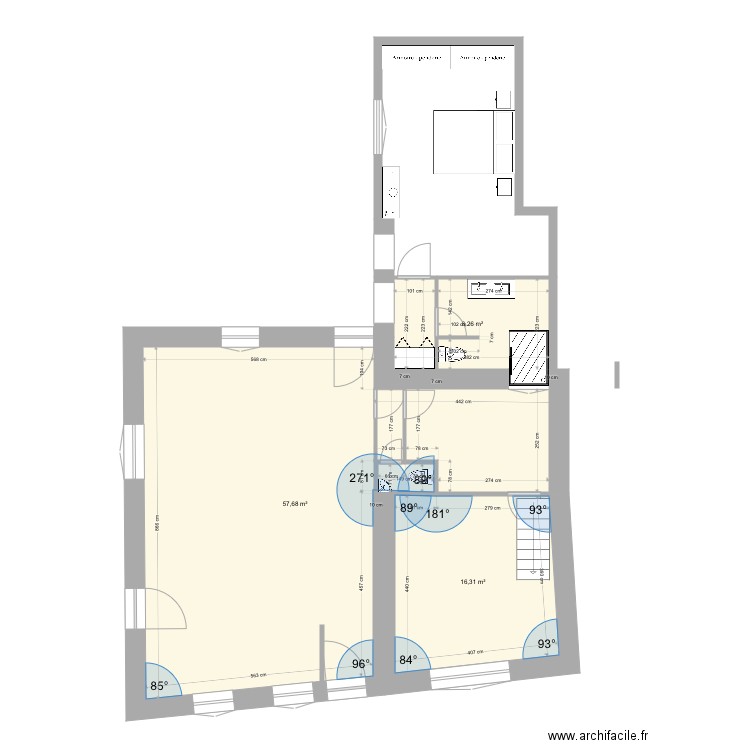 Salle de bain modifier . Plan de 3 pièces et 82 m2