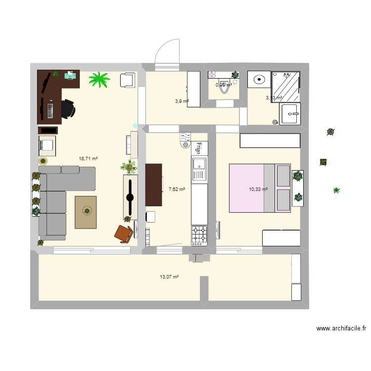 Les Quinton. Plan de 7 pièces et 58 m2