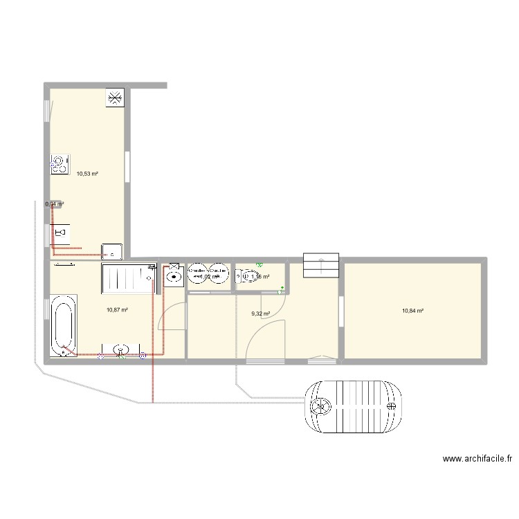 Salle de bain PETITE MAISON vf MEINER CLUZEL CHAPILLIERE. Plan de 7 pièces et 44 m2