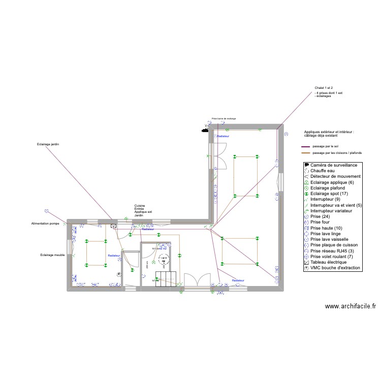Plan électrique RDC . Plan de 3 pièces et 55 m2