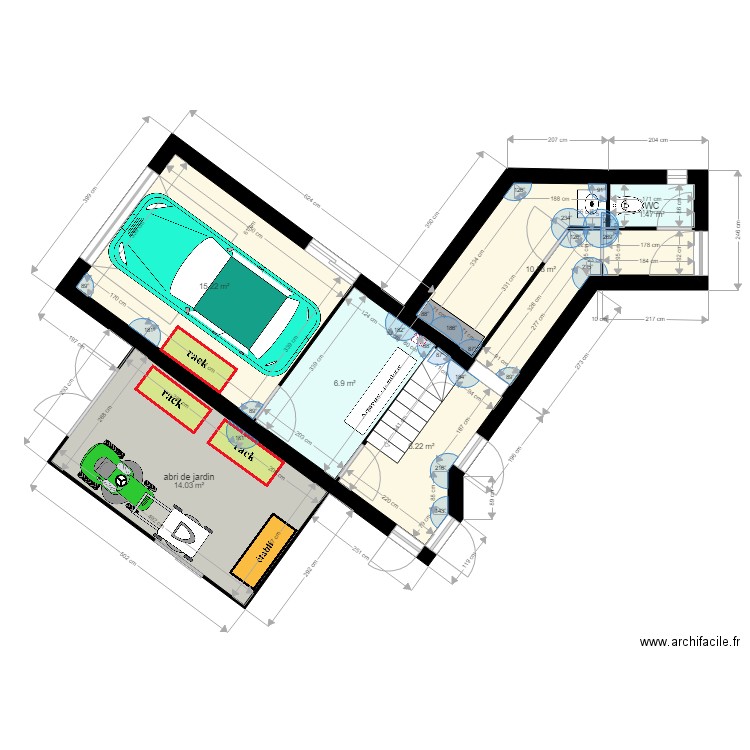 ETOILE garage abri de jardin. Plan de 6 pièces et 54 m2