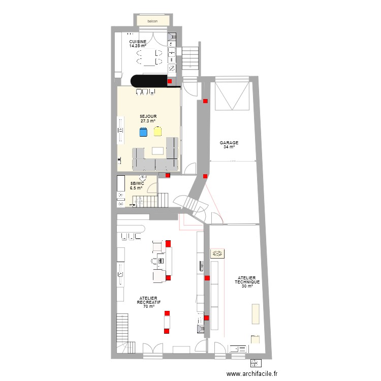 RDC MANDRES 2. Plan de 3 pièces et 36 m2