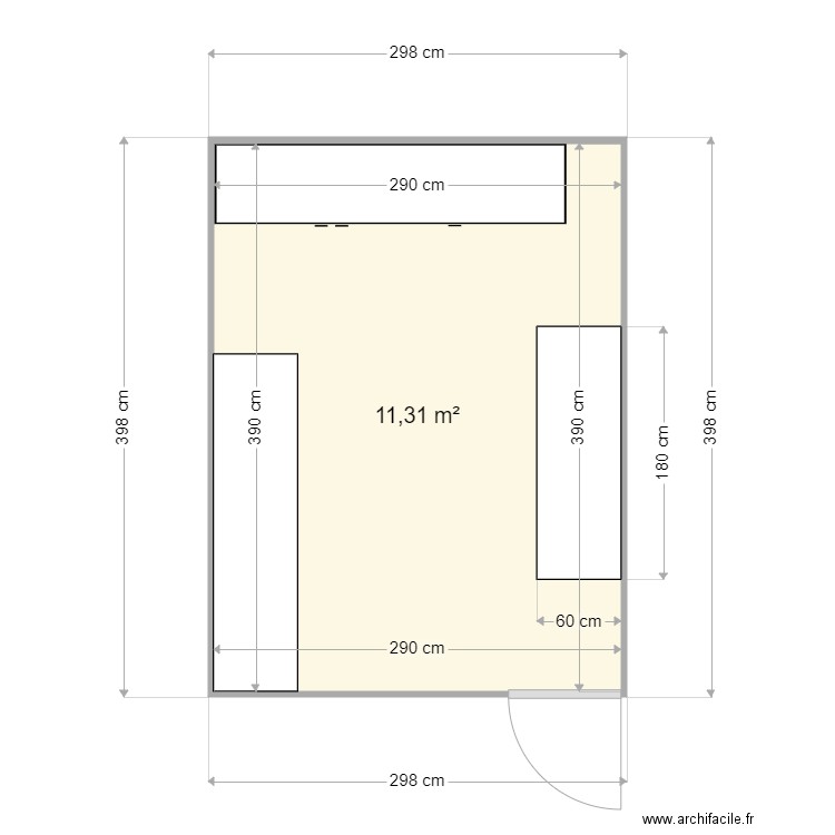 cabine masque . Plan de 1 pièce et 11 m2