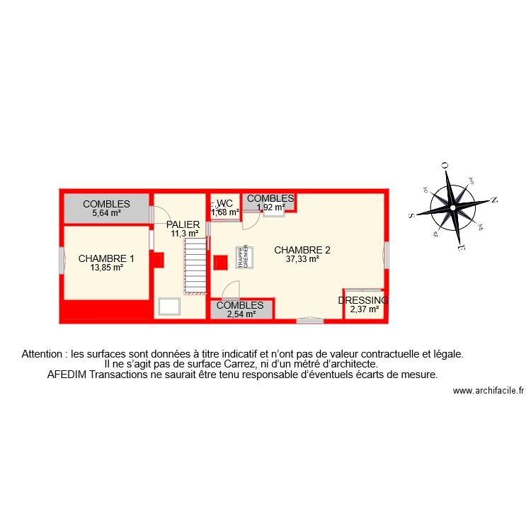 BI 7588 ETAGE . Plan de 12 pièces et 83 m2