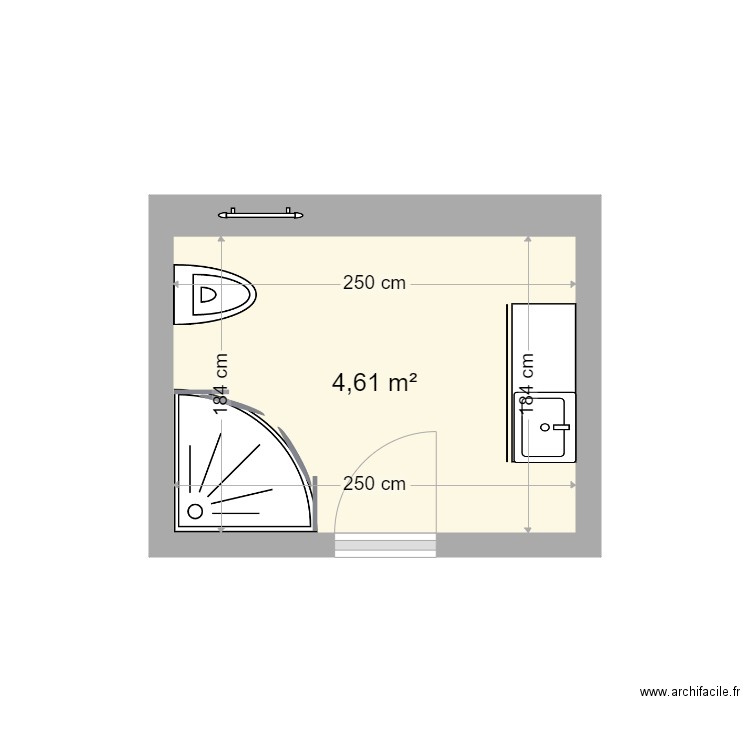 SDB3. Plan de 1 pièce et 5 m2