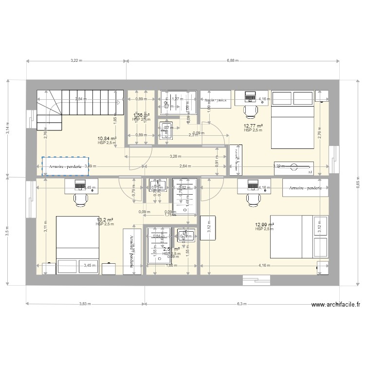 atage granvville. Plan de 6 pièces et 54 m2