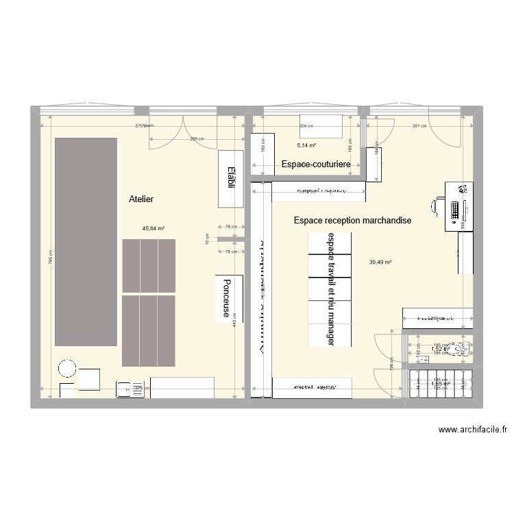 atelier reception . Plan de 5 pièces et 93 m2