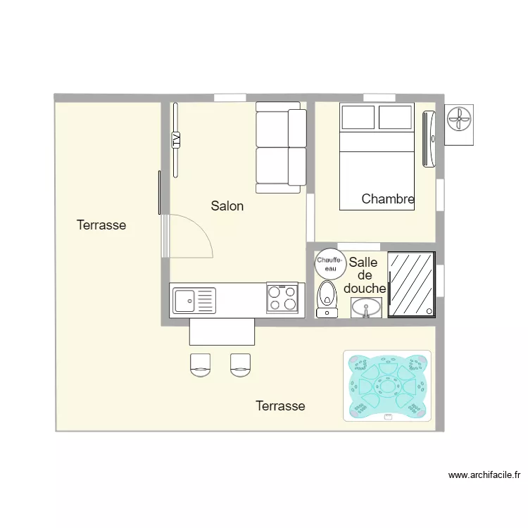 Projet bungalow 1 20 m&egrave;tres carr&eacute;s. Plan de 