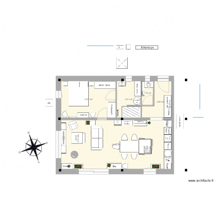 PG appart plain pied  pignon ouest SP 58m 1. Plan de 5 pièces et 59 m2