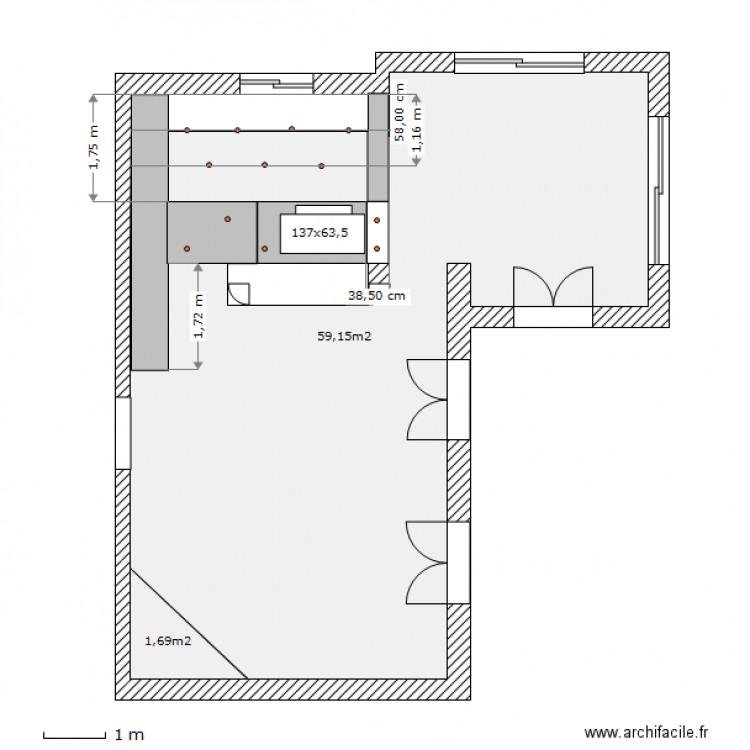 Cuisine Severine spot. Plan de 0 pièce et 0 m2