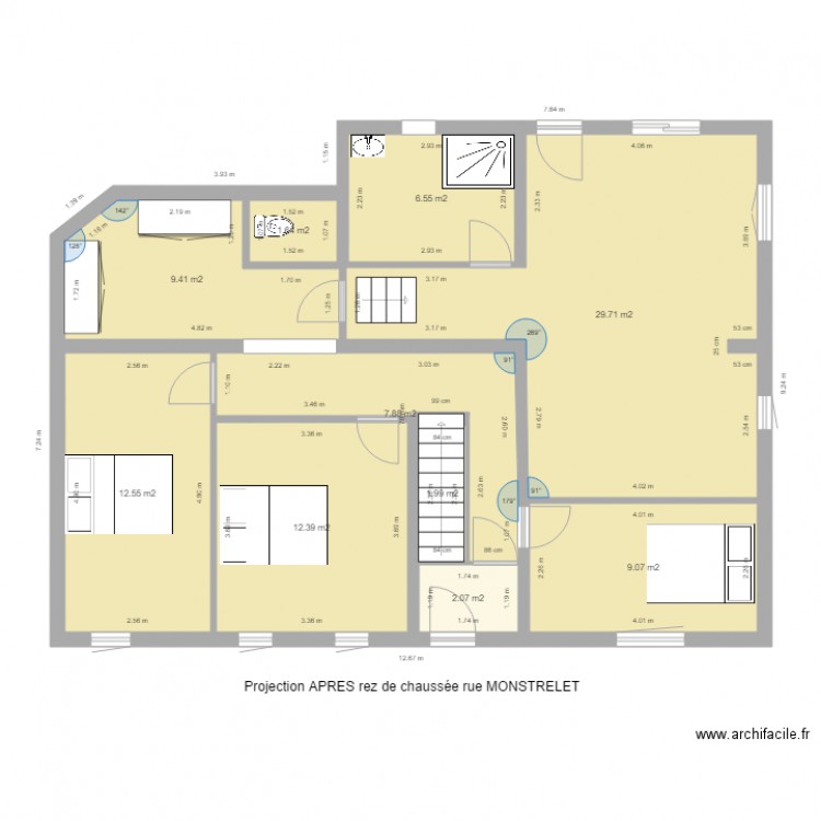 plan de masse MONSTRELET rez de chaussée 1ere version. Plan de 10 pièces et 93 m2