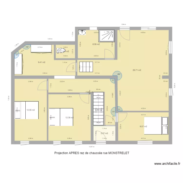plan de masse MONSTRELET rez de chauss&eacute;e 1ere version. Plan de 