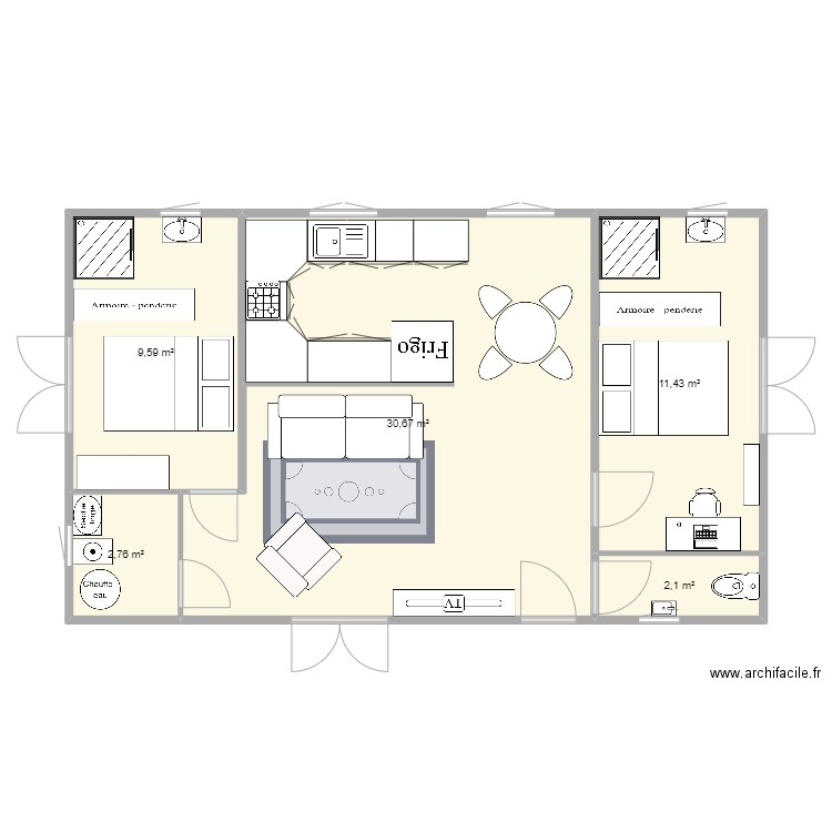 algéco 4 modules. Plan de 5 pièces et 57 m2