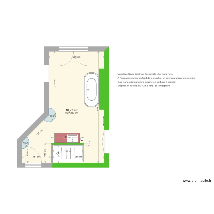 Faience Salle de bain . Plan de 1 pièce et 19 m2