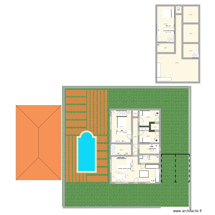 Rectangle 101m . Plan de 17 pièces et 195 m2
