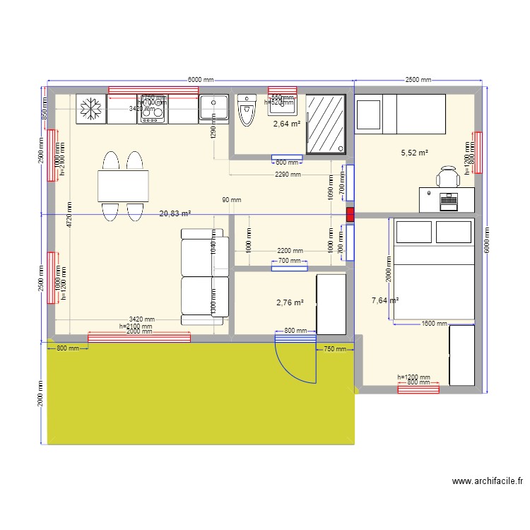 45 5 Luhovicy. Plan de 6 pièces et 50 m2