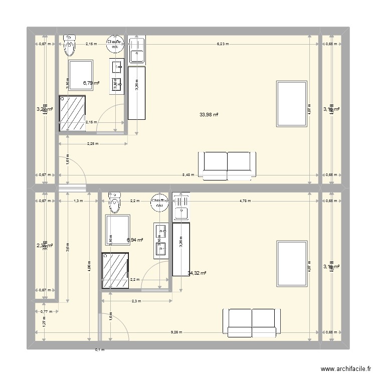 PRIEUR. Plan de 8 pièces et 94 m2