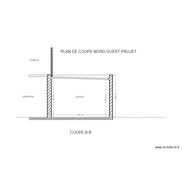 Plan de coupe nord-ouest / Projet Construction. Plan de 0 pièce et 0 m2