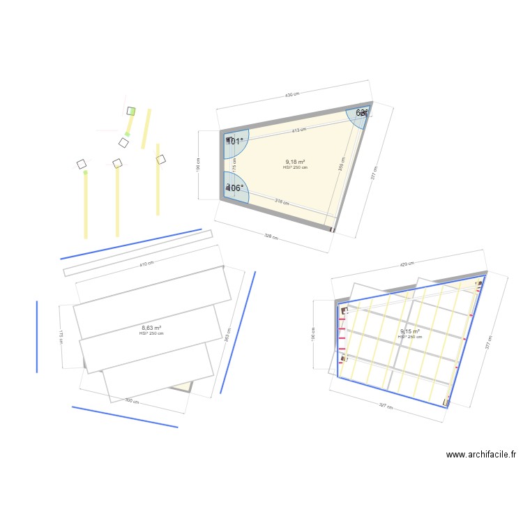 Carport. Plan de 3 pièces et 27 m2