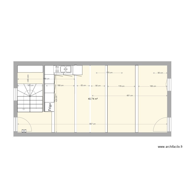 MuretBarry0EEscalierLM. Plan de 1 pièce et 41 m2