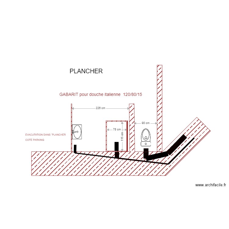 EVACUATION WC SALLE DE BAIN. Plan de 0 pièce et 0 m2