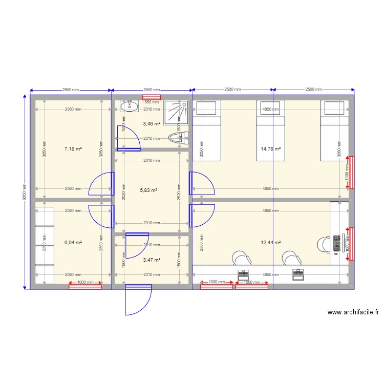 Яхт клуб. Plan de 7 pièces et 53 m2