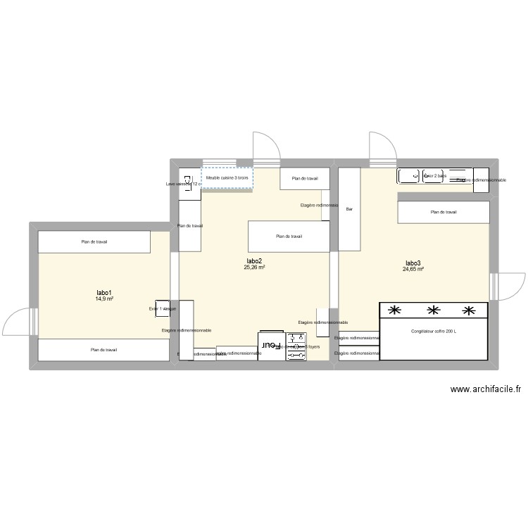 laboratoire rapport de stage. Plan de 3 pièces et 65 m2