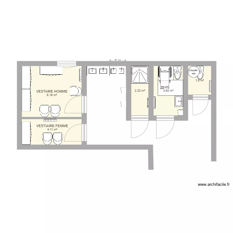VESTIAIRE ET WC V1. Plan de 