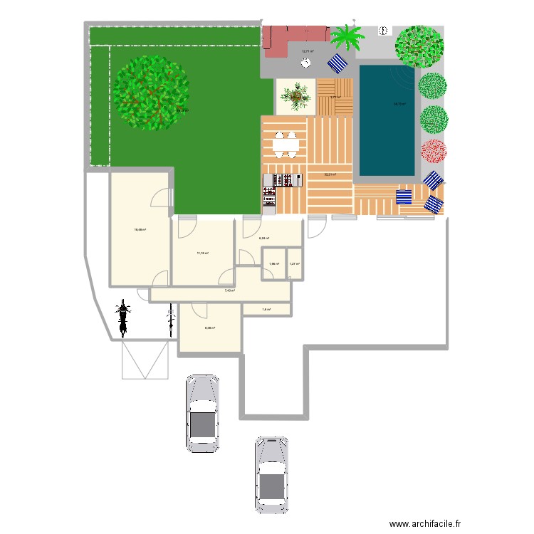 jardin. Plan de 14 pièces et 228 m2