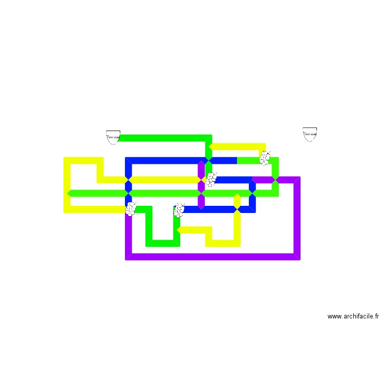 labyrinthe percé. Plan de 14 pièces et 3 m2