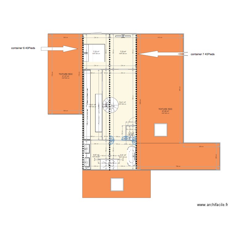 MAISON CONTAINER 1ER ETAGE positionnement container . Plan de 0 pièce et 0 m2