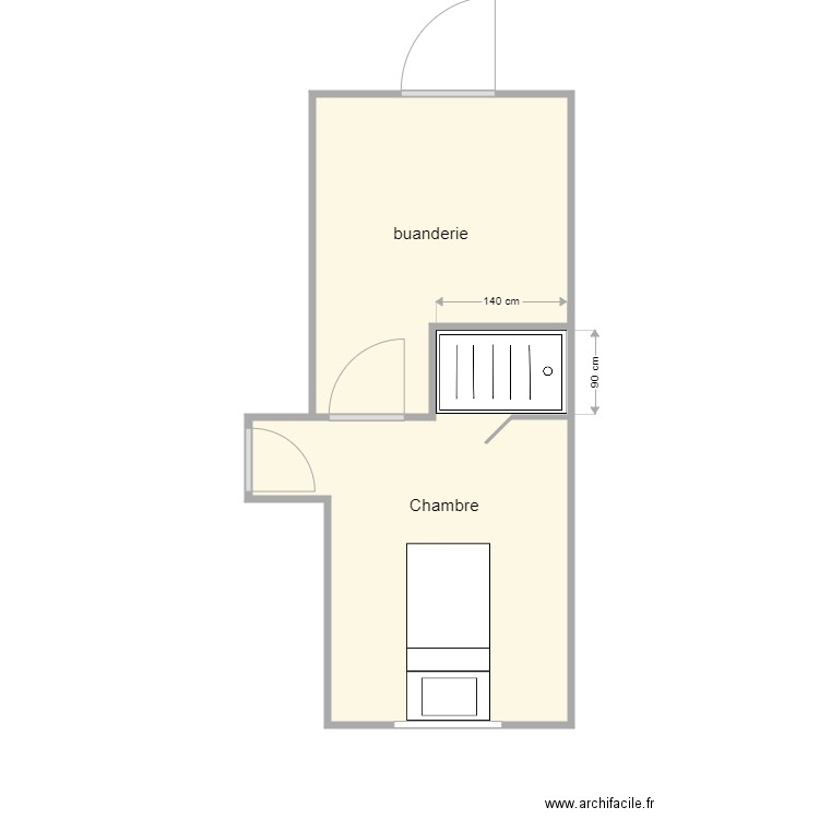 plan apres travaux Le Ber bis. Plan de 2 pièces et 18 m2