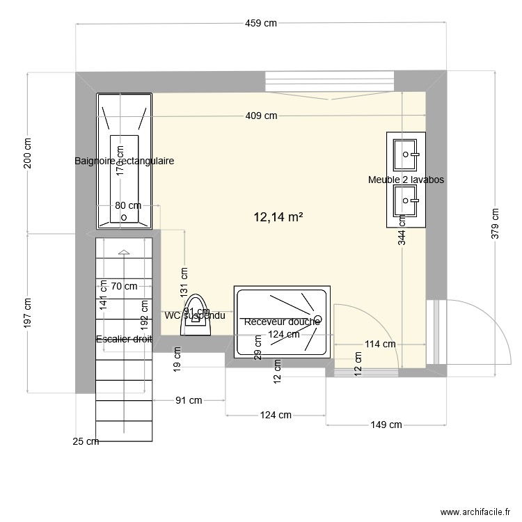 Math SdB 2. Plan de 1 pièce et 12 m2