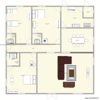 plan de 3 chambres salon avec salle &agrave; manger et cuisine 