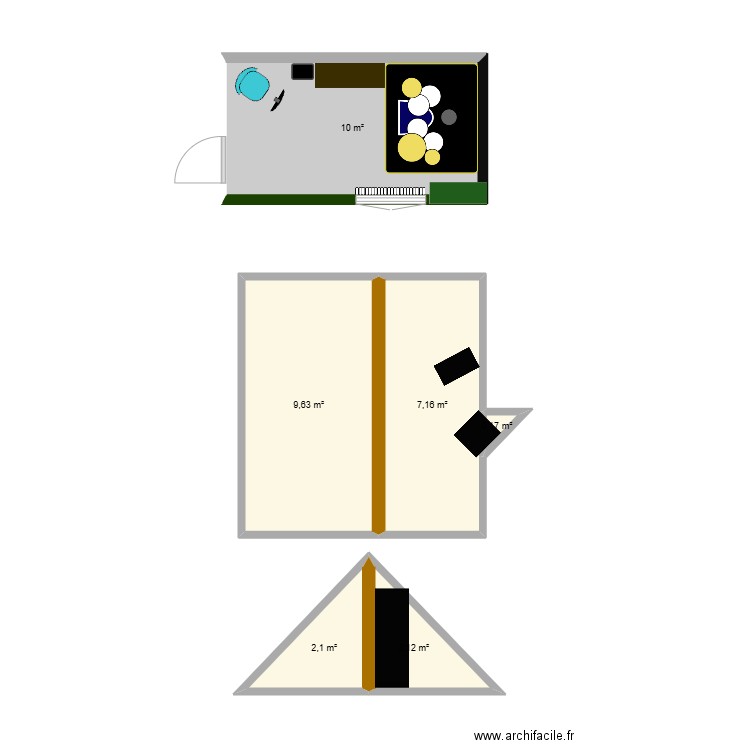 Ss sol. Plan de 6 pièces et 31 m2