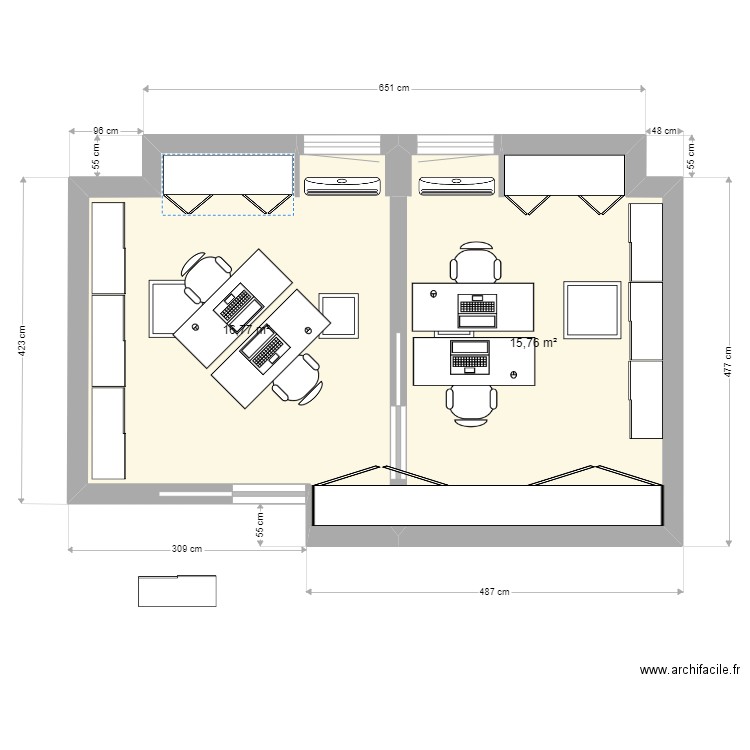 Bureau Compta 8. Plan de 2 pièces et 33 m2