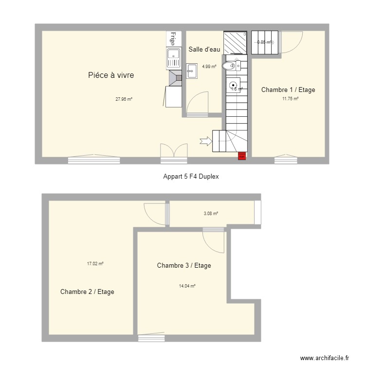  Appartement F4 Duplex. Plan de 0 pièce et 0 m2