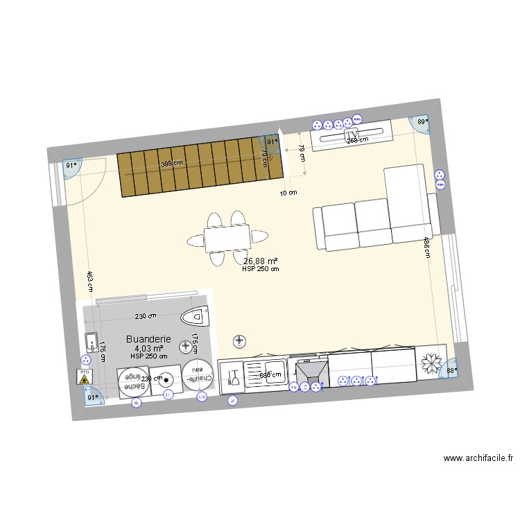 Gîte N°3. Plan de 6 pièces et 91 m2